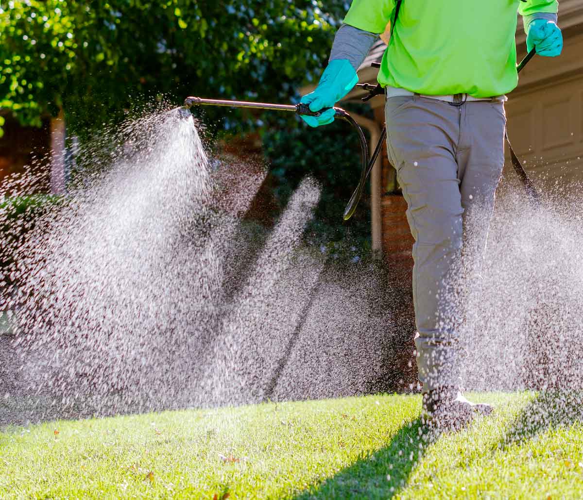 image of pearce lawn care employee spraying a lawn